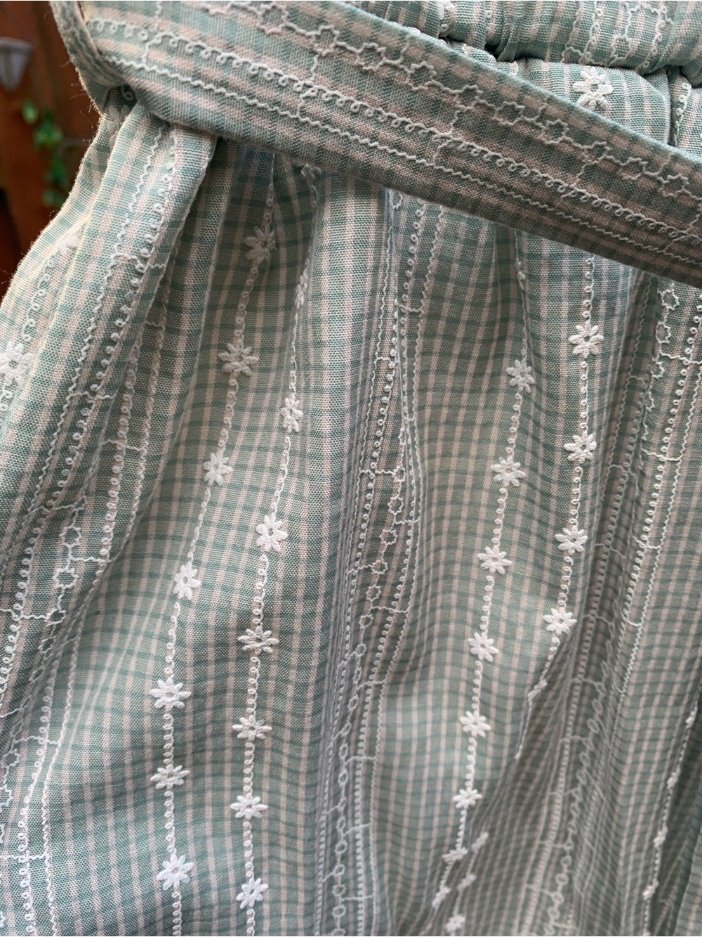SHEIN Light Sage Green Wide Leg Embroidered Pants with Tie - Picture 4 of 8
